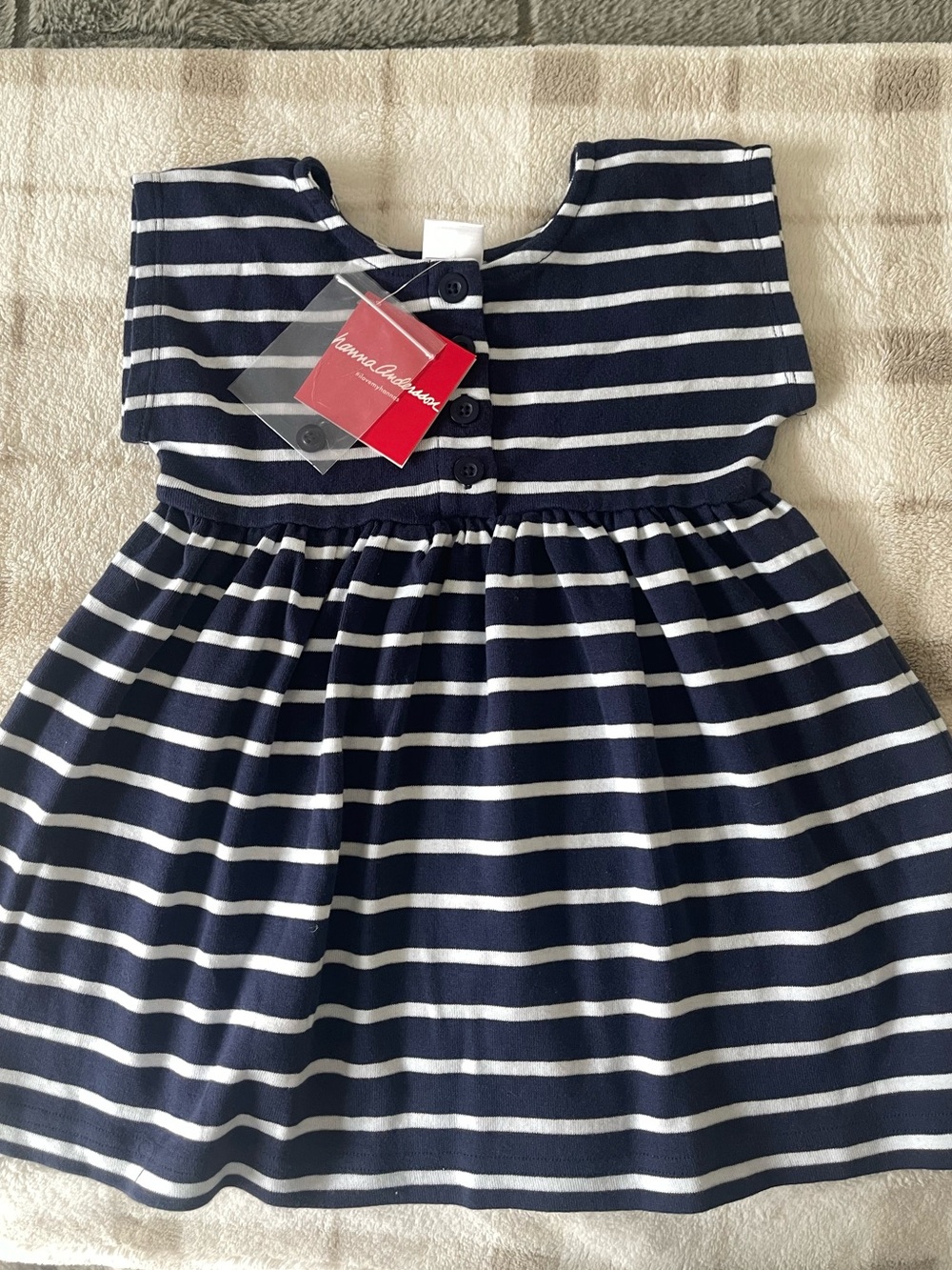 Hanna Andersson Navy & White Striped Knit Button-Front Dress
